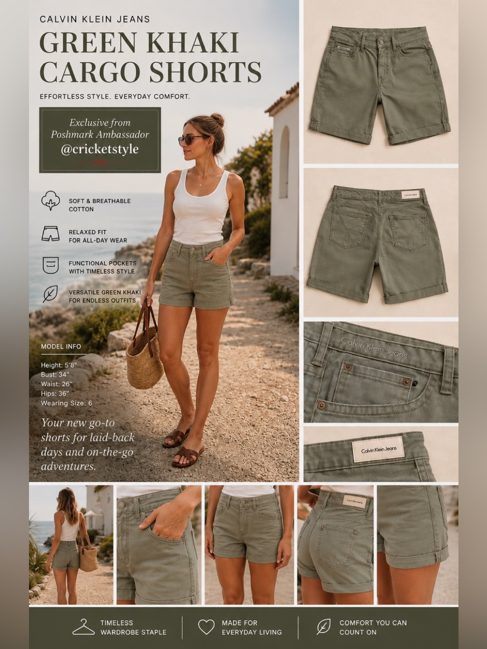 Calvin Klein Green Khaki Cargo Shorts